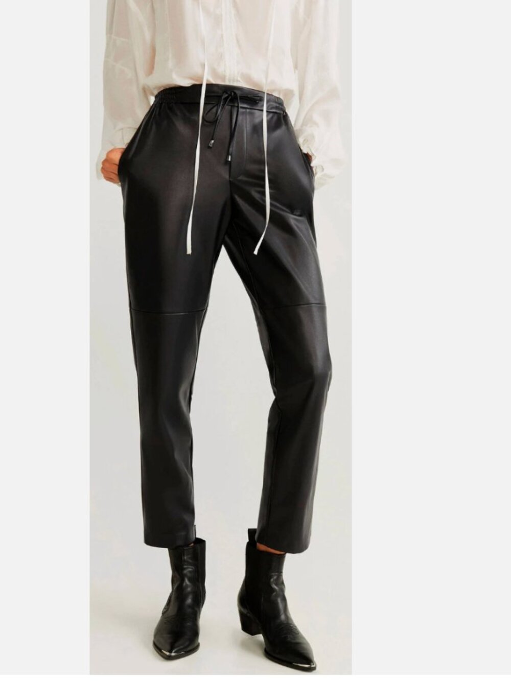 Mango MNG Casual Black Faux Leather Ankle Pants Size S